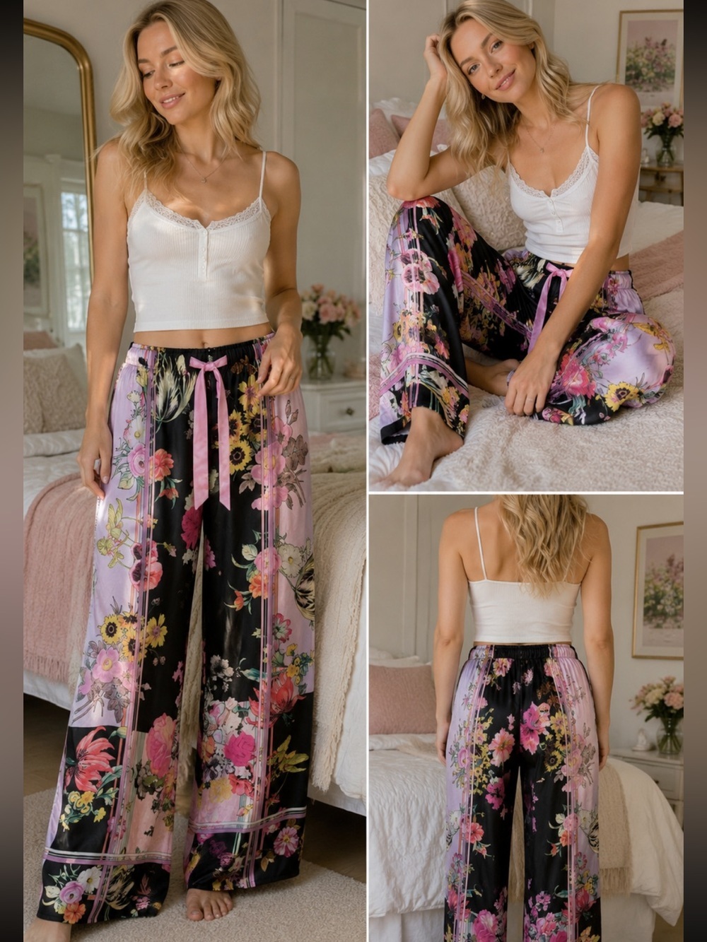 Victoria’s Secret Floral Satin Pajama Lounge Pants Size Small 54614